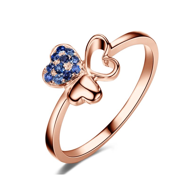 Anello da Donna Coeur de Trèfle - Oro Rosa & Zaffiri Blu - 1