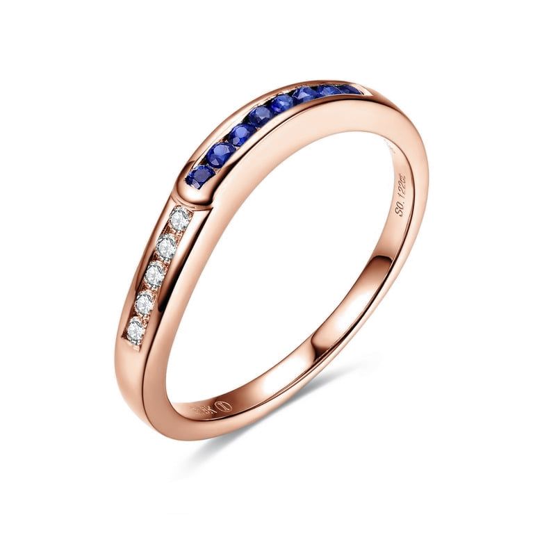 Fede Nuziale Duale - Anello Oro Rosa, Zaffiri & Diamanti - 1