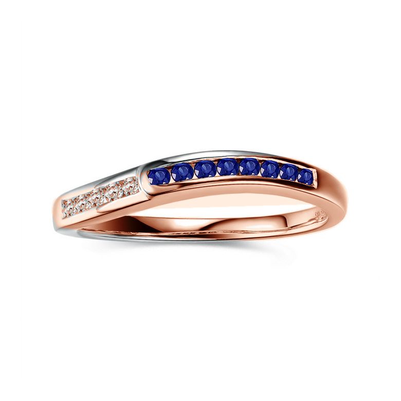 Fede Nuziale Duale - Anello Oro Rosa, Zaffiri & Diamanti - 3