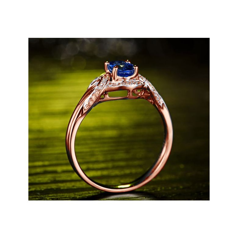 Solitario Composto Intrusion - Oro Rosa, Diamanti & Zaffiro Ovale - 9