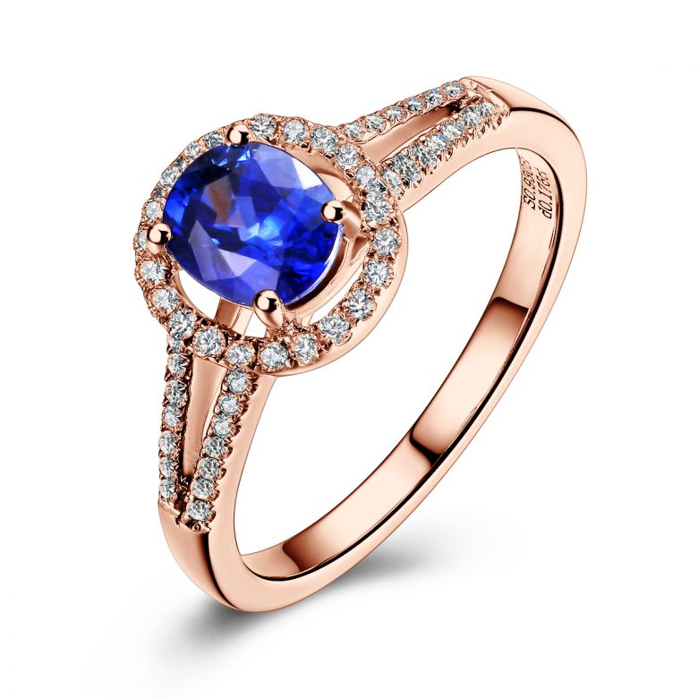Anello Solitario Composto Mahaweli - Oro Rosa, Diamanti & Zaffiro - 1
