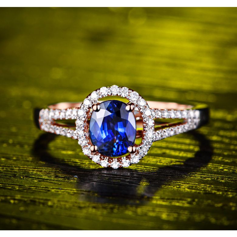 Anello Solitario Composto Mahaweli - Oro Rosa, Diamanti & Zaffiro - 3
