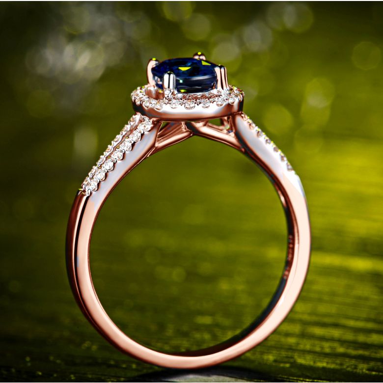 Anello Solitario Composto Mahaweli - Oro Rosa, Diamanti & Zaffiro - 4
