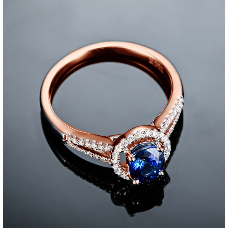Anello Solitario Composto Mahaweli - Oro Rosa, Diamanti & Zaffiro - 5
