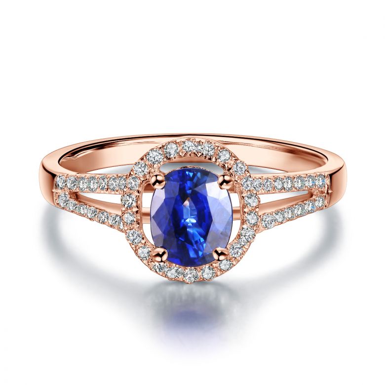 Anello Solitario Composto Mahaweli - Oro Rosa, Diamanti & Zaffiro - 6