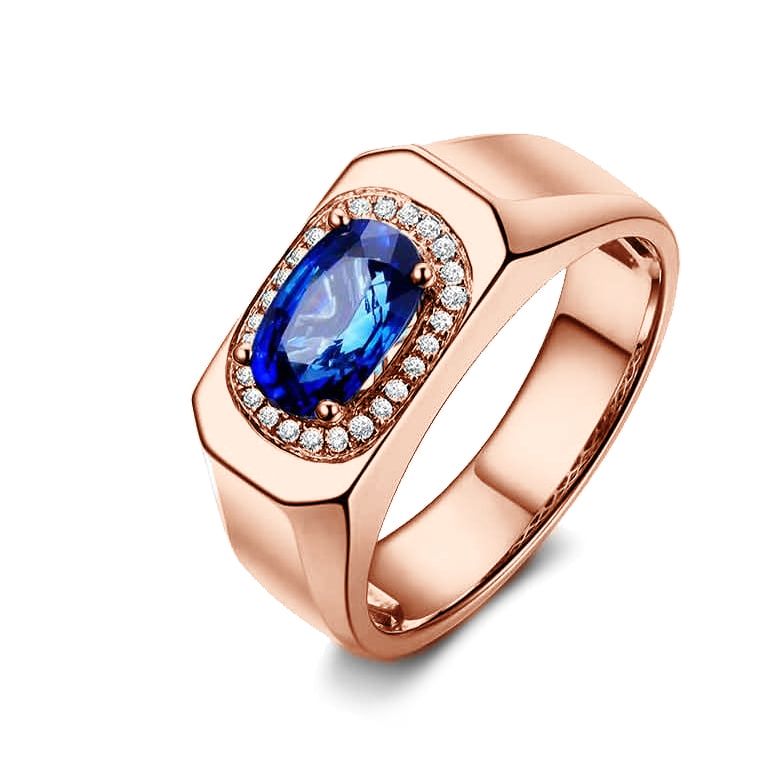 Solitario Composto Finlay - Oro Rosa,  Diamanti & Zaffiro Ovale - 1