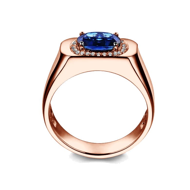 Solitario Composto Finlay - Oro Rosa,  Diamanti & Zaffiro Ovale - 6