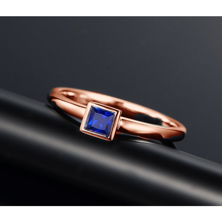 Anello Quadrato Blu - Oro Rosa & Zaffiro Princess Solitario - 3