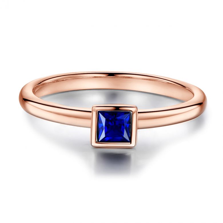 Anello Quadrato Blu - Oro Rosa & Zaffiro Princess Solitario - 6