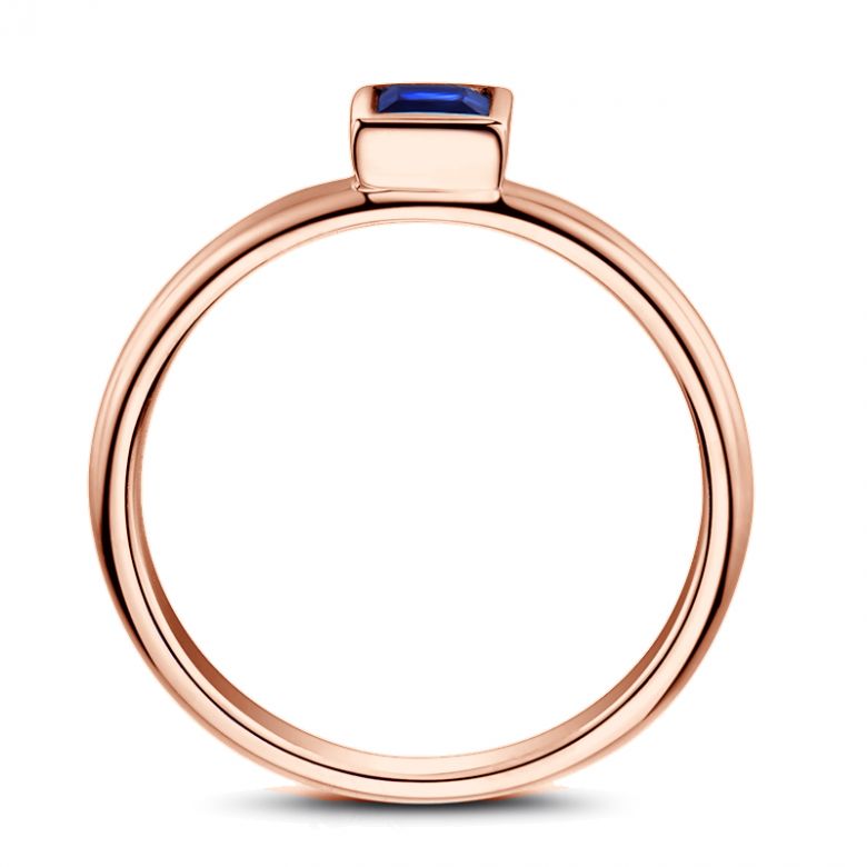 Anello Quadrato Blu - Oro Rosa & Zaffiro Princess Solitario - 8