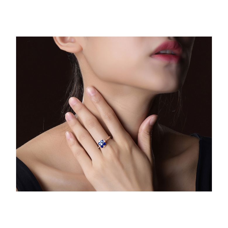 Anello da Donna Fleur - Oro Rosa, Diamanti & Zaffiri Ovali - 2