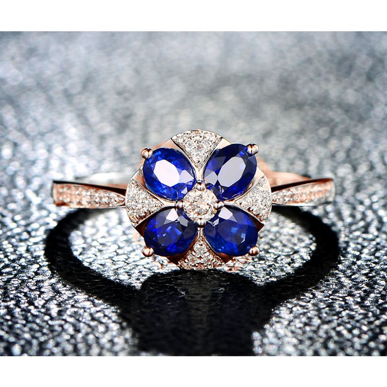 Anello da Donna Fleur - Oro Rosa, Diamanti & Zaffiri Ovali - 3