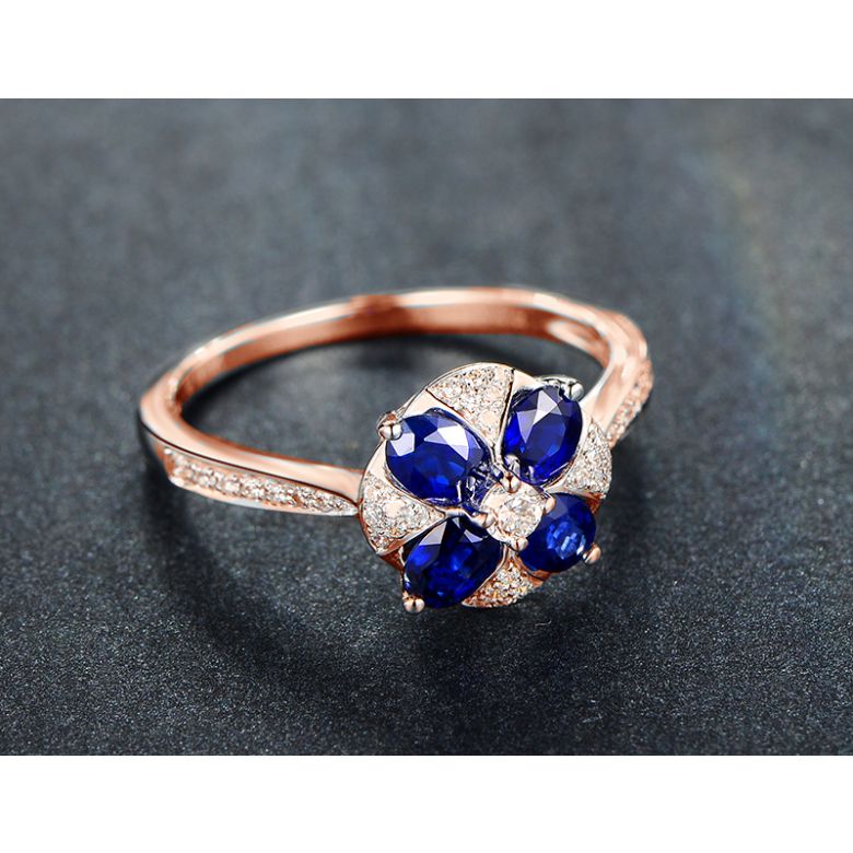 Anello da Donna Fleur - Oro Rosa, Diamanti & Zaffiri Ovali - 5