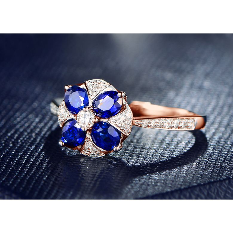 Anello da Donna Fleur - Oro Rosa, Diamanti & Zaffiri Ovali - 6