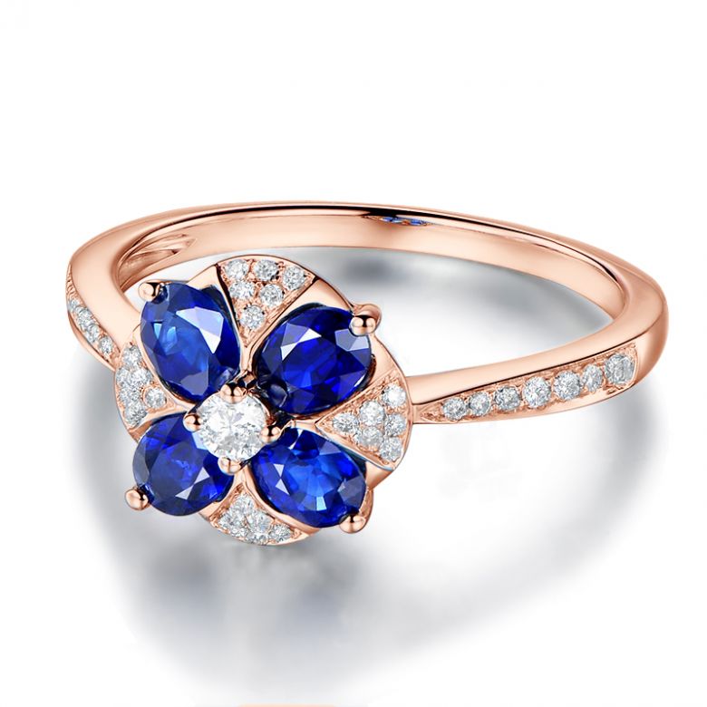 Anello da Donna Fleur - Oro Rosa, Diamanti & Zaffiri Ovali - 8