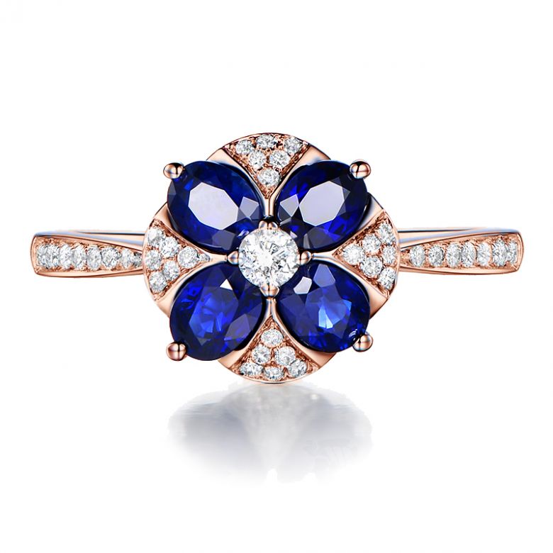 Anello da Donna Fleur - Oro Rosa, Diamanti & Zaffiri Ovali - 9