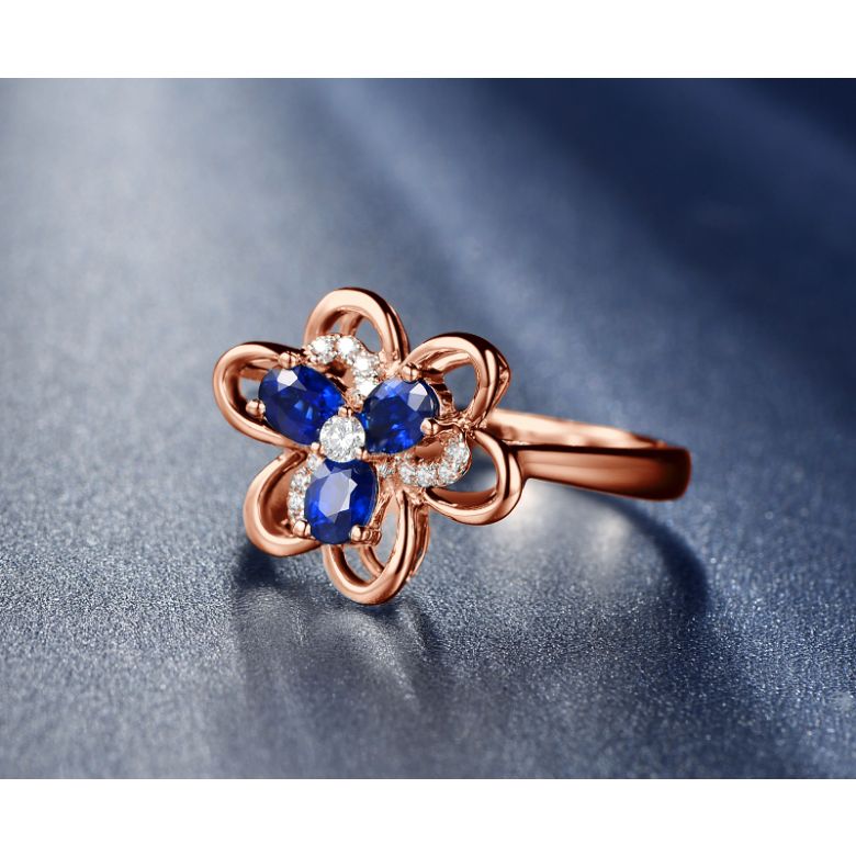 Anello da Donna Anemone - Oro Rosa, Diamanti & Zaffiri Ovali - 3