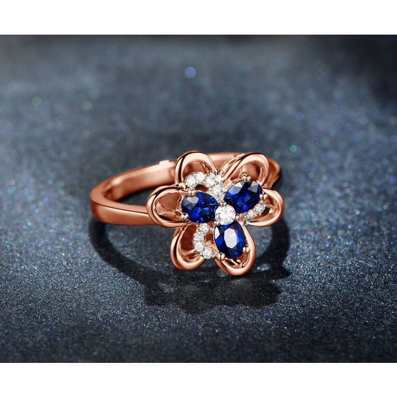 Anello da Donna Anemone - Oro Rosa, Diamanti & Zaffiri Ovali - 4
