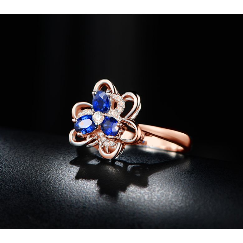 Anello da Donna Anemone - Oro Rosa, Diamanti & Zaffiri Ovali - 5