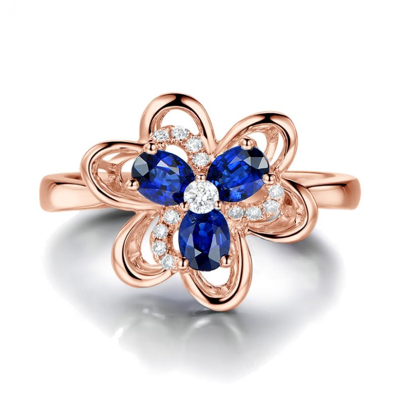 Anello da Donna Anemone - Oro Rosa, Diamanti & Zaffiri Ovali - 6