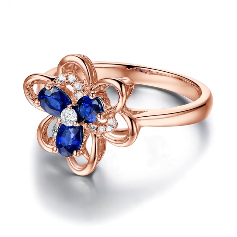 Anello da Donna Anemone - Oro Rosa, Diamanti & Zaffiri Ovali - 8