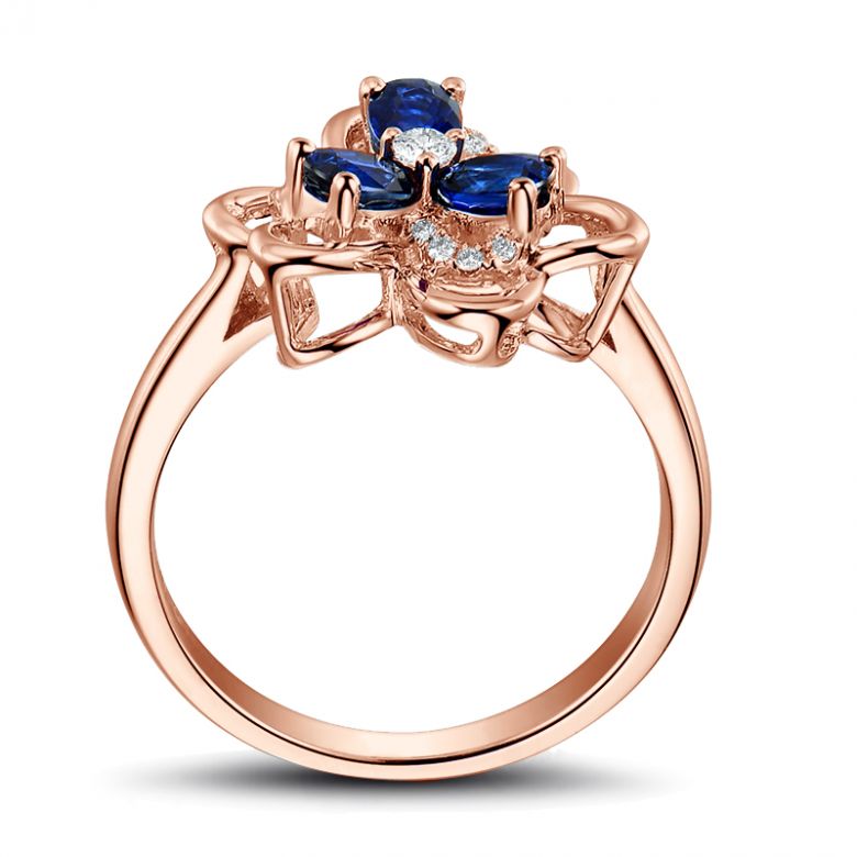 Anello da Donna Anemone - Oro Rosa, Diamanti & Zaffiri Ovali - 9