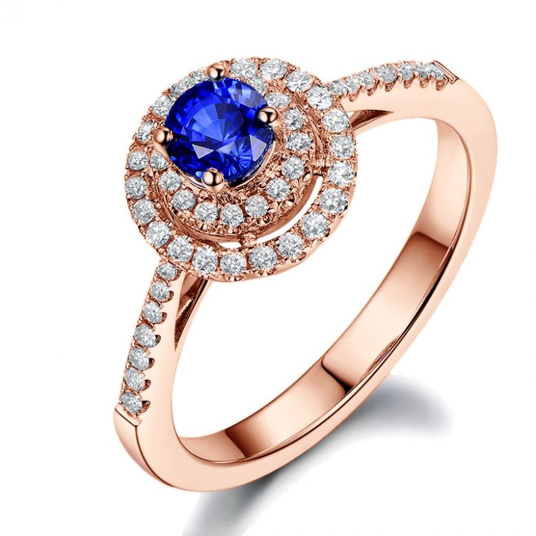 Anello Solitario Composto Mystic Blue - Oro Rosa, Diamanti & Zaffiro Blu - 1