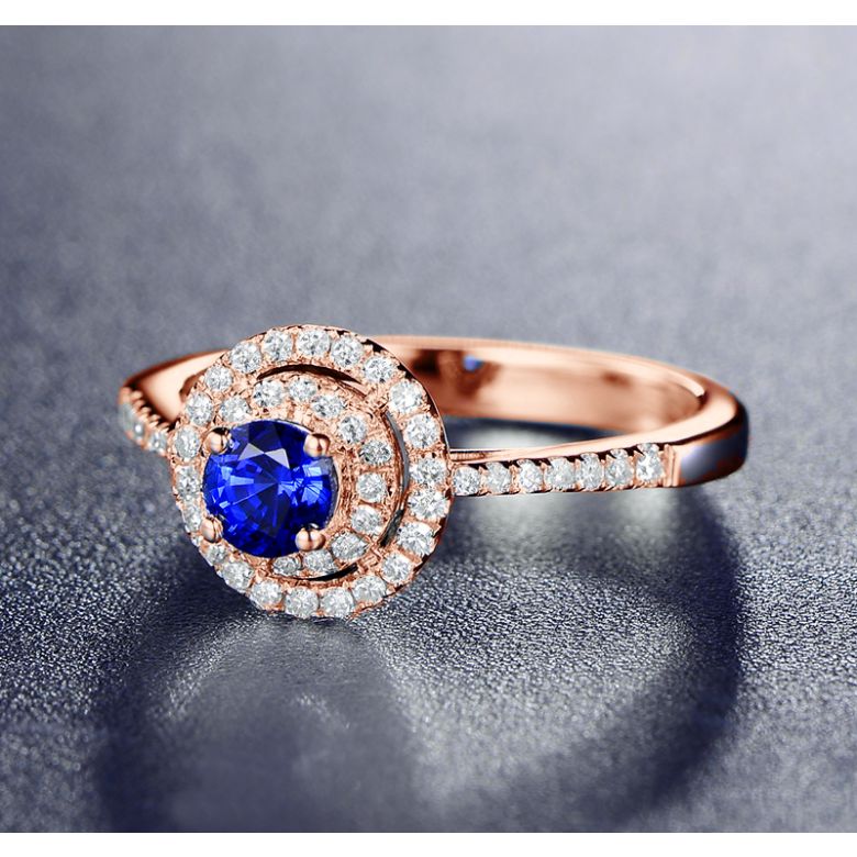Anello Solitario Composto Mystic Blue - Oro Rosa, Diamanti & Zaffiro Blu - 3