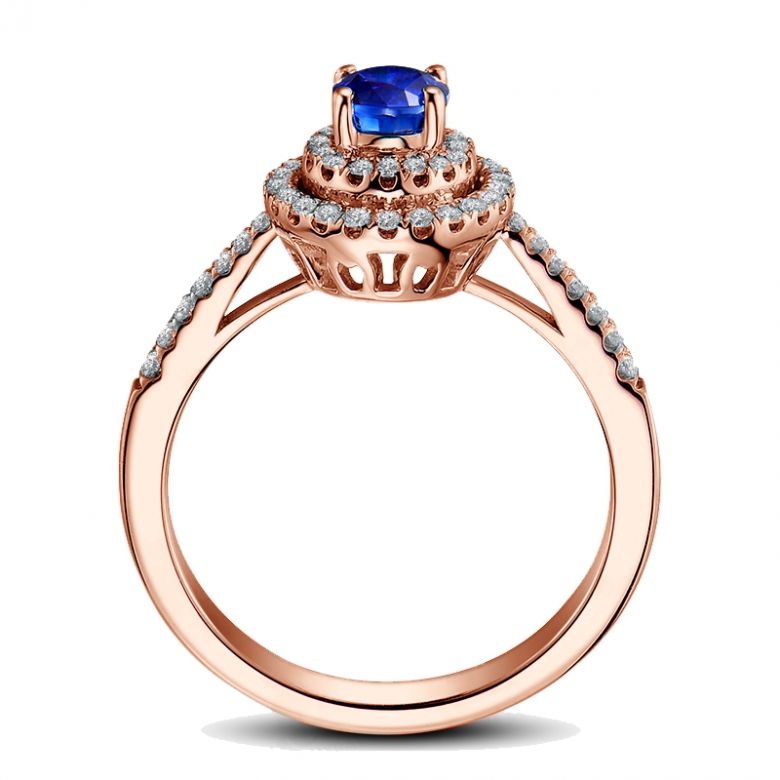 Anello Solitario Composto Mystic Blue - Oro Rosa, Diamanti & Zaffiro Blu - 5