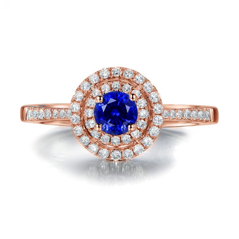 Anello Solitario Composto Mystic Blue - Oro Rosa, Diamanti & Zaffiro Blu - 6