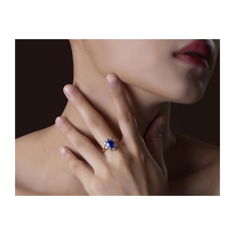 Solitario Composto Printaniere - Oro Rosa, Diamanti & Zaffiro Ovale - 2