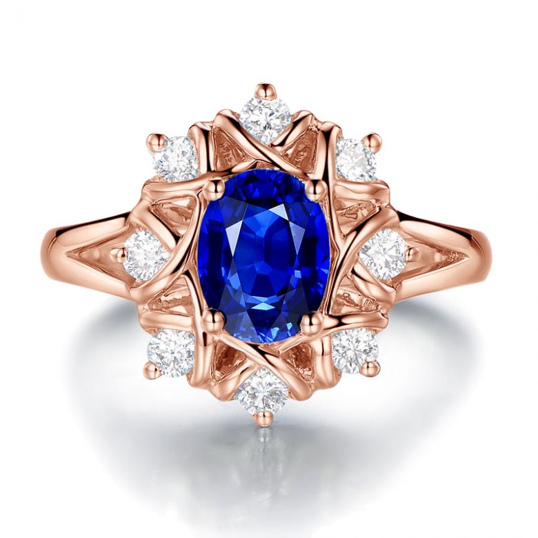 Solitario Composto Printaniere - Oro Rosa, Diamanti & Zaffiro Ovale - 11