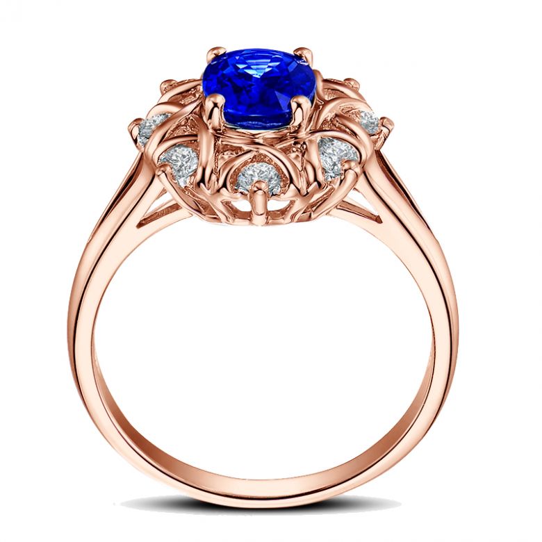 Solitario Composto Printaniere - Oro Rosa, Diamanti & Zaffiro Ovale - 12