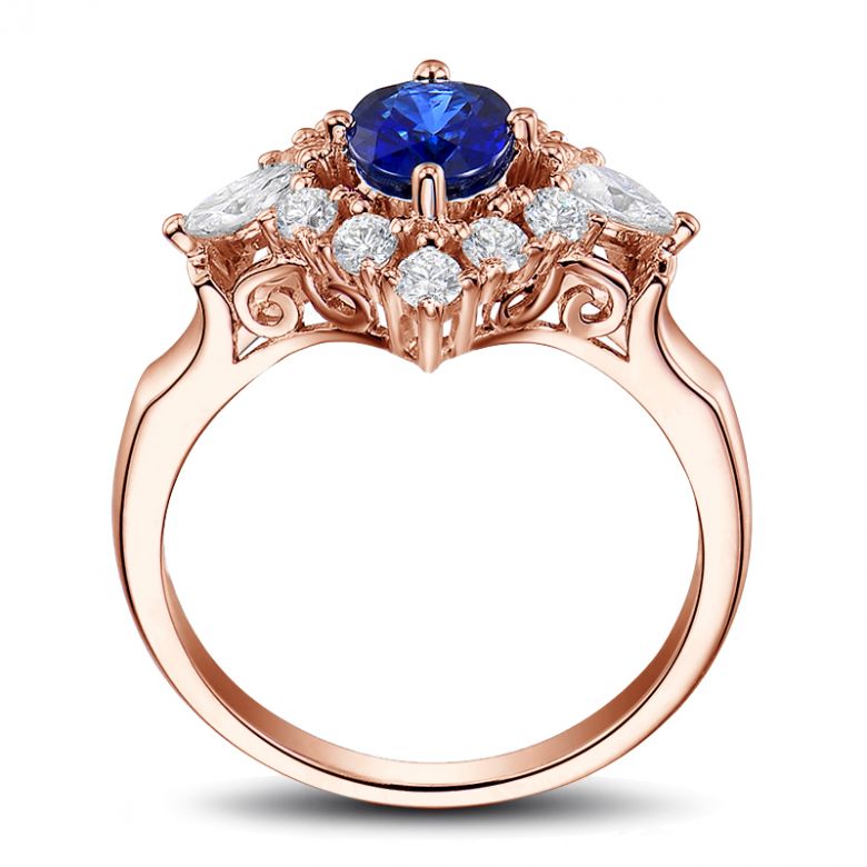 Solitario Composto Evasione - Oro Rosa,  Diamanti & Zaffiro Ovale - 9