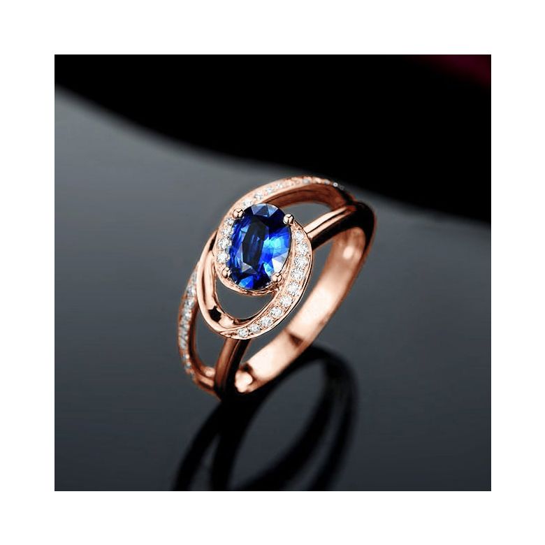 Solitario Composto Mérimée - Oro Rosa, Diamanti & Zaffiro Ovale - 1