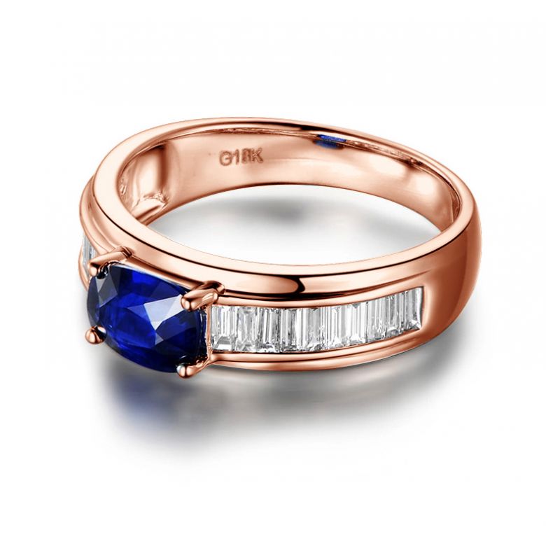 Solitario Composto True Love - Oro Rosa, Diamanti & Zaffiro Ovale - 2