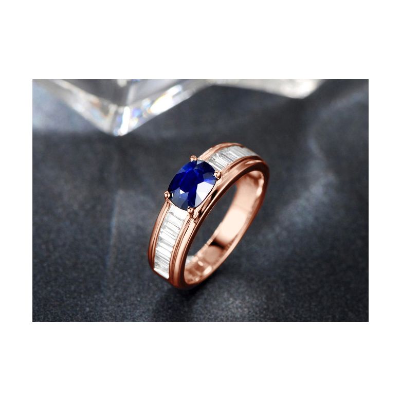 Solitario Composto True Love - Oro Rosa, Diamanti & Zaffiro Ovale - 5