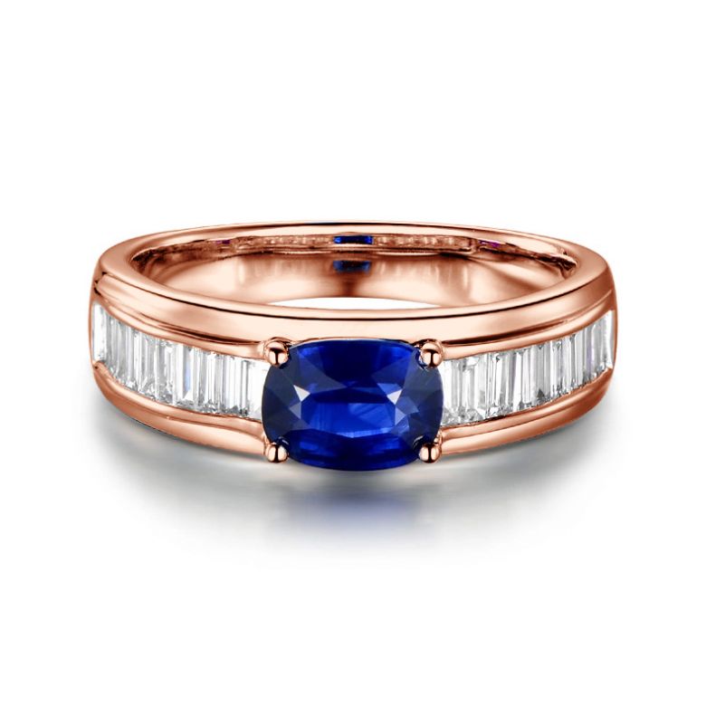 Solitario Composto True Love - Oro Rosa, Diamanti & Zaffiro Ovale - 7