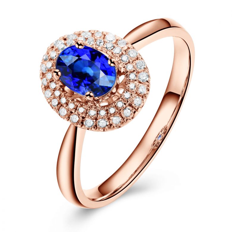 Anello Nasride - Oro Rosa, Diamanti & Zaffiro Blu - 1