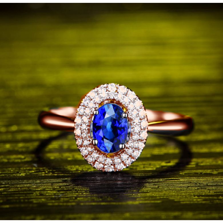 Anello Nasride - Oro Rosa, Diamanti & Zaffiro Blu - 2