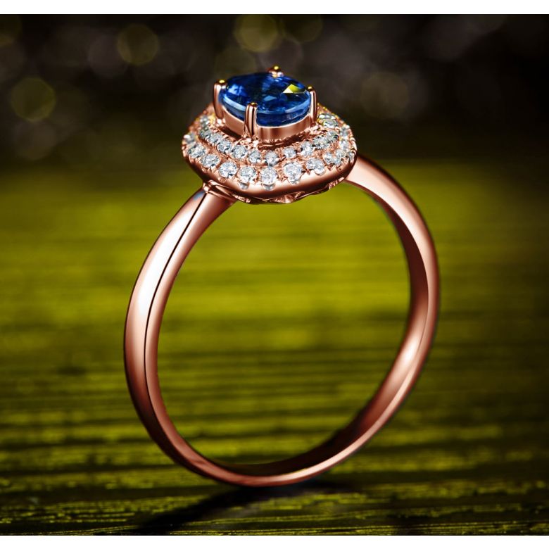 Anello Nasride - Oro Rosa, Diamanti & Zaffiro Blu - 3