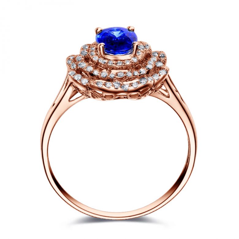 Solitario Composto Bloom Flower - Oro Rosa, Diamanti & Zaffiro Ovale - 7