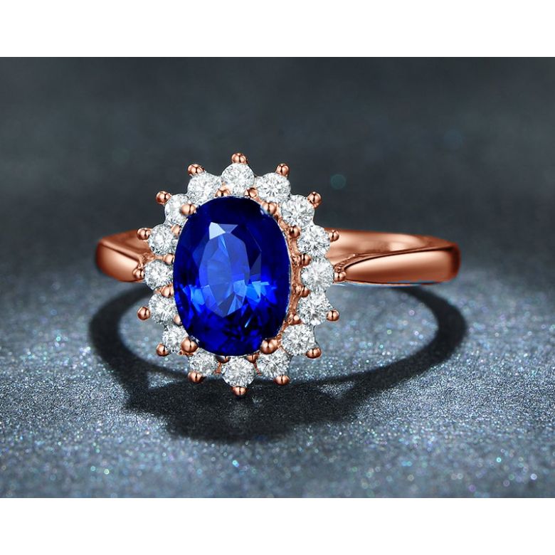Solitario Composto Flora - Oro Rosa, Corona di Diamanti & Zaffiro Ovale - 3
