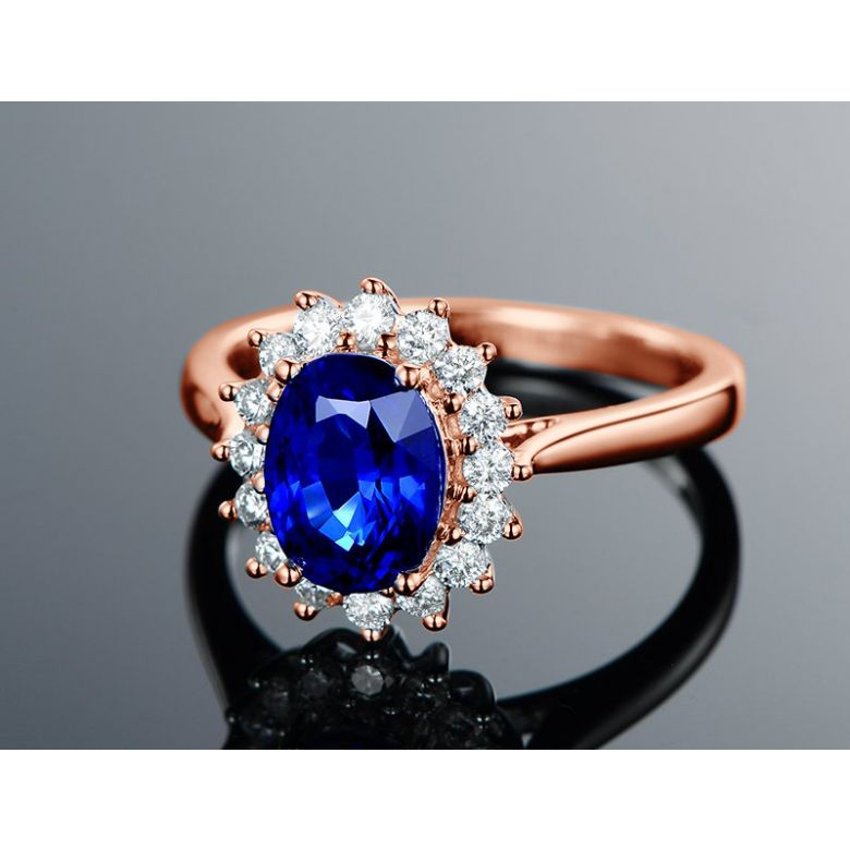Solitario Composto Flora - Oro Rosa, Corona di Diamanti & Zaffiro Ovale - 6