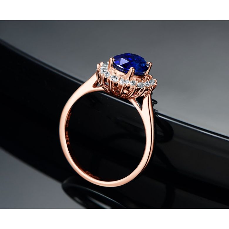 Solitario Composto Flora - Oro Rosa, Corona di Diamanti & Zaffiro Ovale - 8