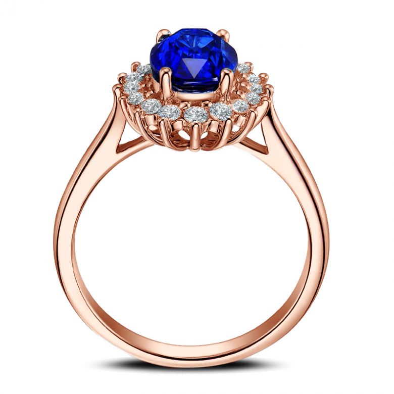 Solitario Composto Flora - Oro Rosa, Corona di Diamanti & Zaffiro Ovale - 10