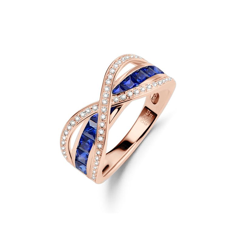 Anello Sens - Oro Rosa, Riviera di Zaffiri Princess a Binario & Diamanti - 1