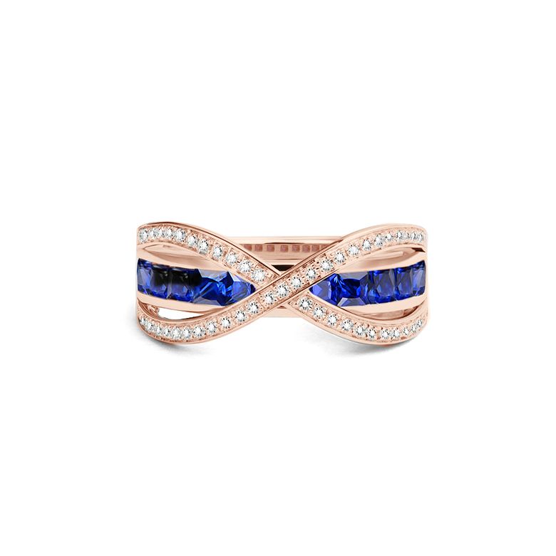 Anello Sens - Oro Rosa, Riviera di Zaffiri Princess a Binario & Diamanti - 3