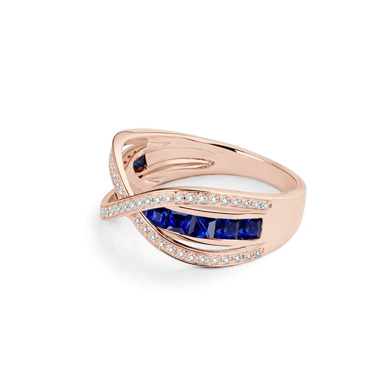 Anello Sens - Oro Rosa, Riviera di Zaffiri Princess a Binario & Diamanti - 4