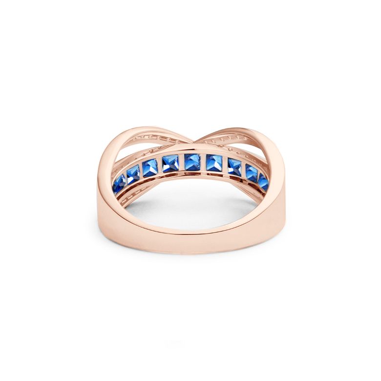 Anello Sens - Oro Rosa, Riviera di Zaffiri Princess a Binario & Diamanti - 5